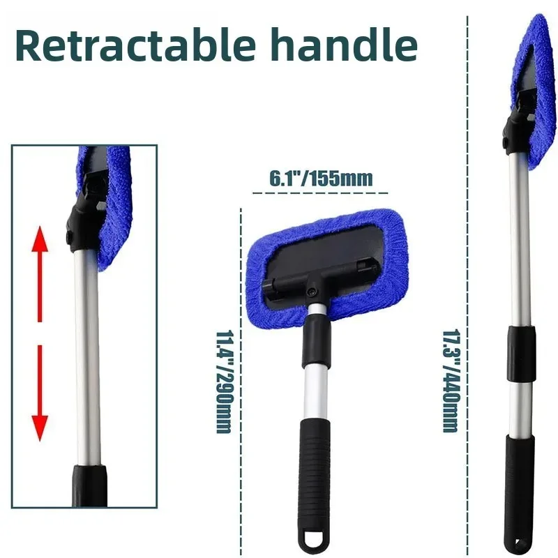لأداة تنظيف السيارة مع 6 وسادات من الألياف الدقيقة لوازم تفصيل الزجاج الأمامي مقبض قابل للتمديد داخل أداة تنظيف الزجاج الأمامي