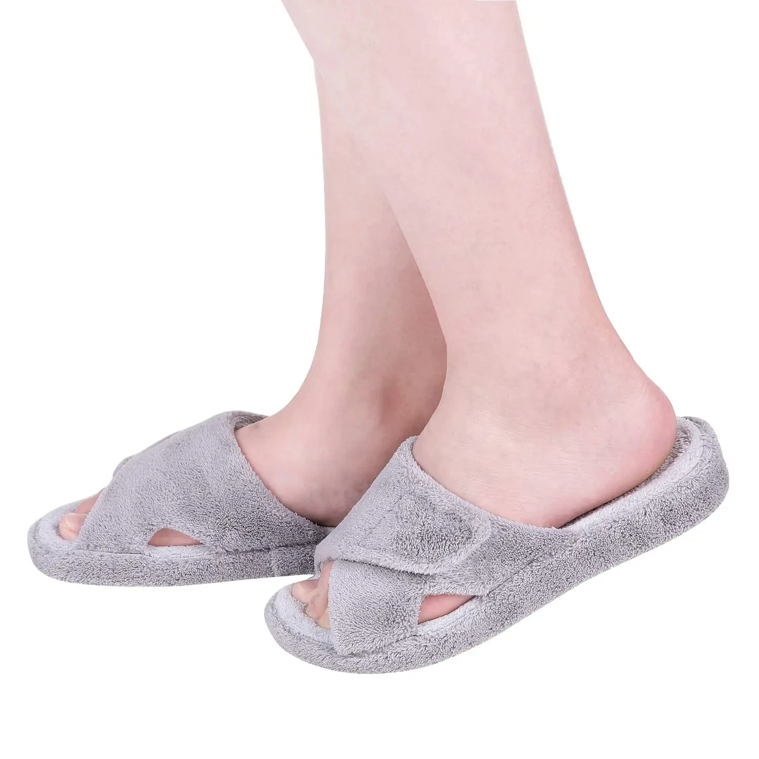 Eyriphy Four Seasons Slippers For Women Velcro Adjustable Home Sandals Women Open Toe Slides With Arch Support Men Flat Shoes