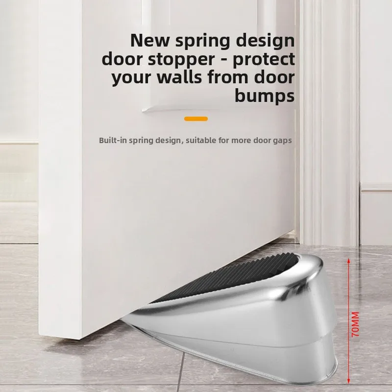 Durable Thickened Rubber Door Stopper Spring Loaded Windproof Non Slip Anti Collision Floor Stop No Punching for Room Use