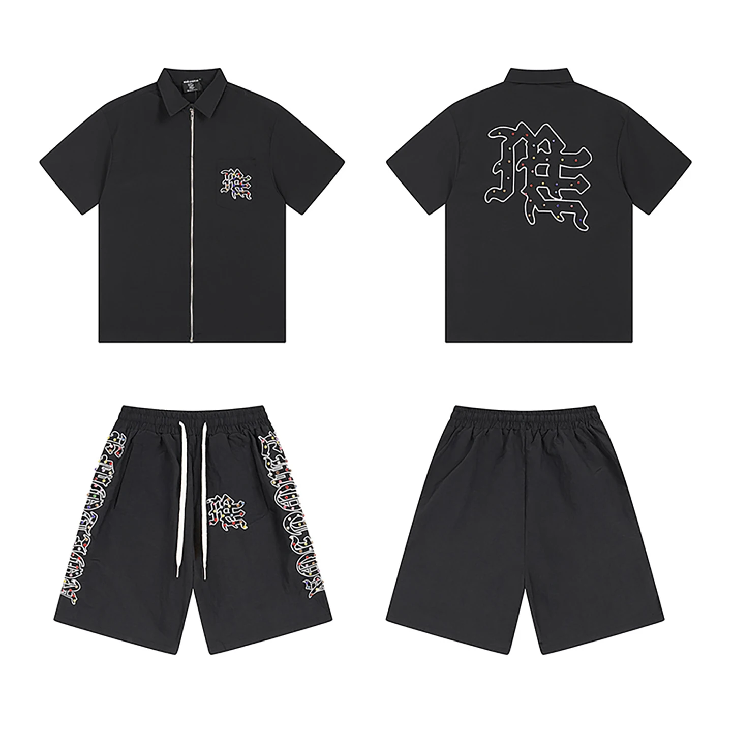 

High Quali Embroidered Diamond Logo Streetwear Loose Casual ex Zipper Collar ort Sve irt T-irt Trendy