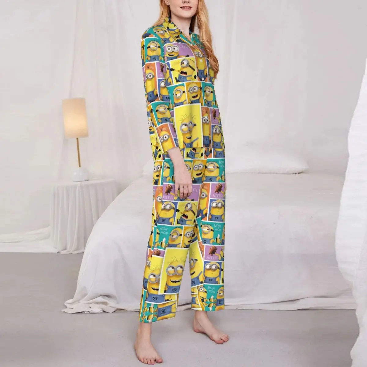 Minions ชุดนอนสตรี 2 ชิ้นชุด Loungewear ชุดนอน pour femme