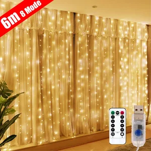 LED Girland Vorhangfenster mit Fernbedienung, USB -Saitenlichtern, Festingenafe, Weihnachts- und Hochzeitsdekorationen, Zuhause und Zimmer, 3M 6 Hauptverkaufs Hochzeitstisch Ornament - №2