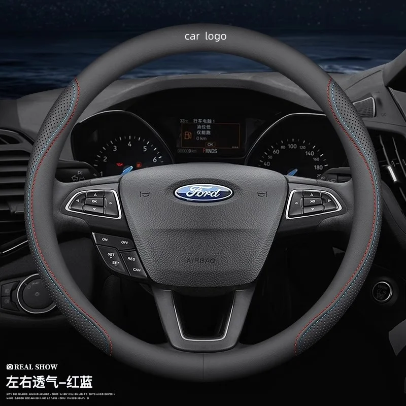 Car Leather Carbon Fiber Non-slip Steering Wheel Cover For Ford Focus Mk3 Mk2 Mk4 Modeo Mk5 Ranger Transit Edge Ecosport Fiesta