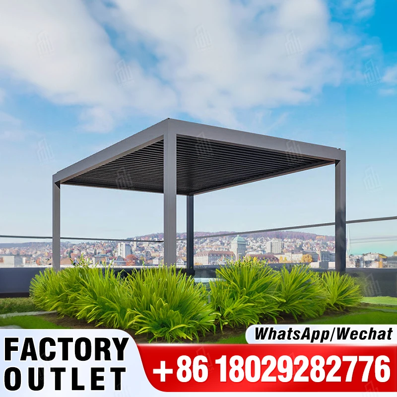 

oscaracso Motorized Outdoor Louvered Roof Bioclimatic Gazebo Canopy Solar Aluminum Pergola Kits