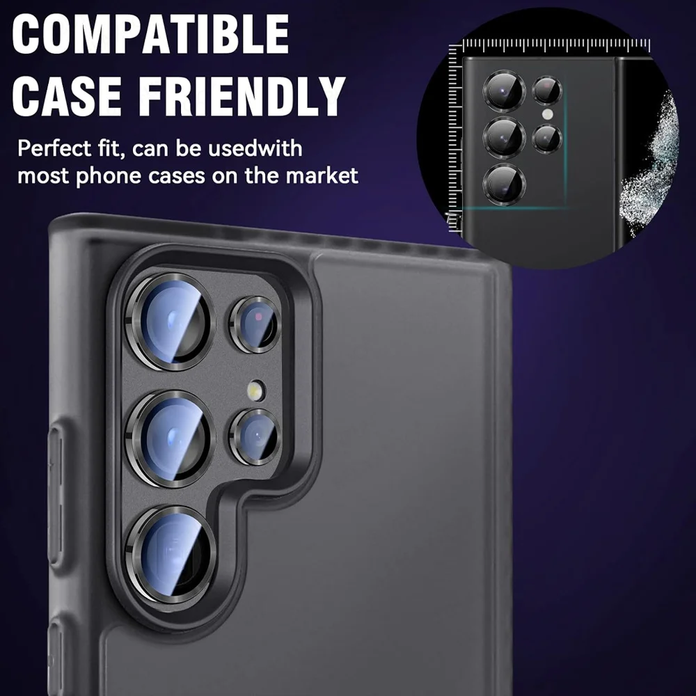 For Samsung S24 S23 S22 Ultra Plus FE Case Curved Clear Tempered Glass Back Camera Cover Lens Ring Funda