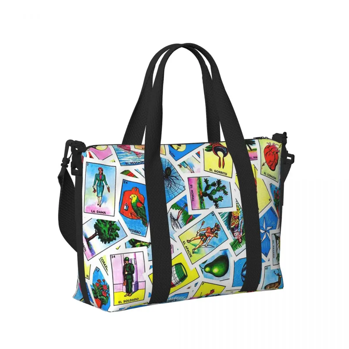 

Colorful Mexican Loteria Cards Beach Travel Bag Large Capacity Tote Bags for Gym Yoga Women Shopping Duffle Shoulder Bag