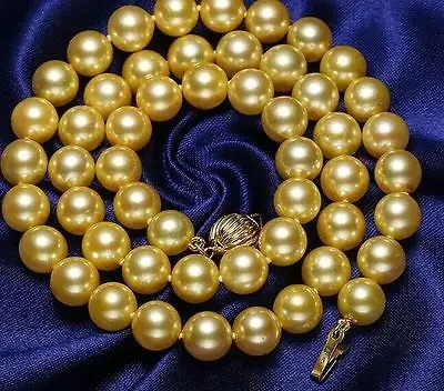 

classic AAA10-11mm south sea round gold pearl necklace 18inch 14k