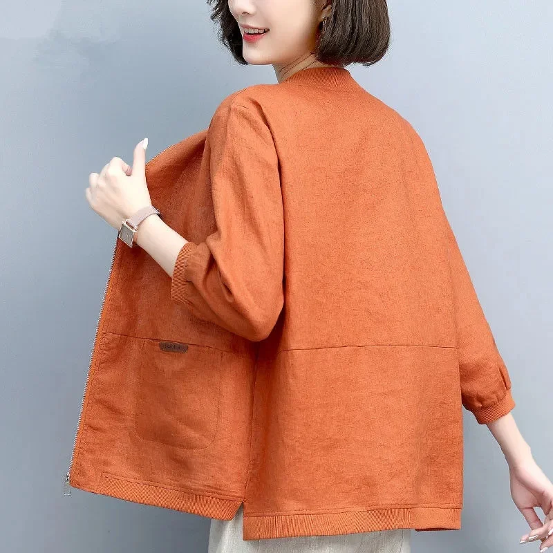 Cotton Linen Sunscreen Clothing Ventilate Summer Autumn Thin Women\'s Coat 2023 New Casual Short Jacket Female Outerwear Tops