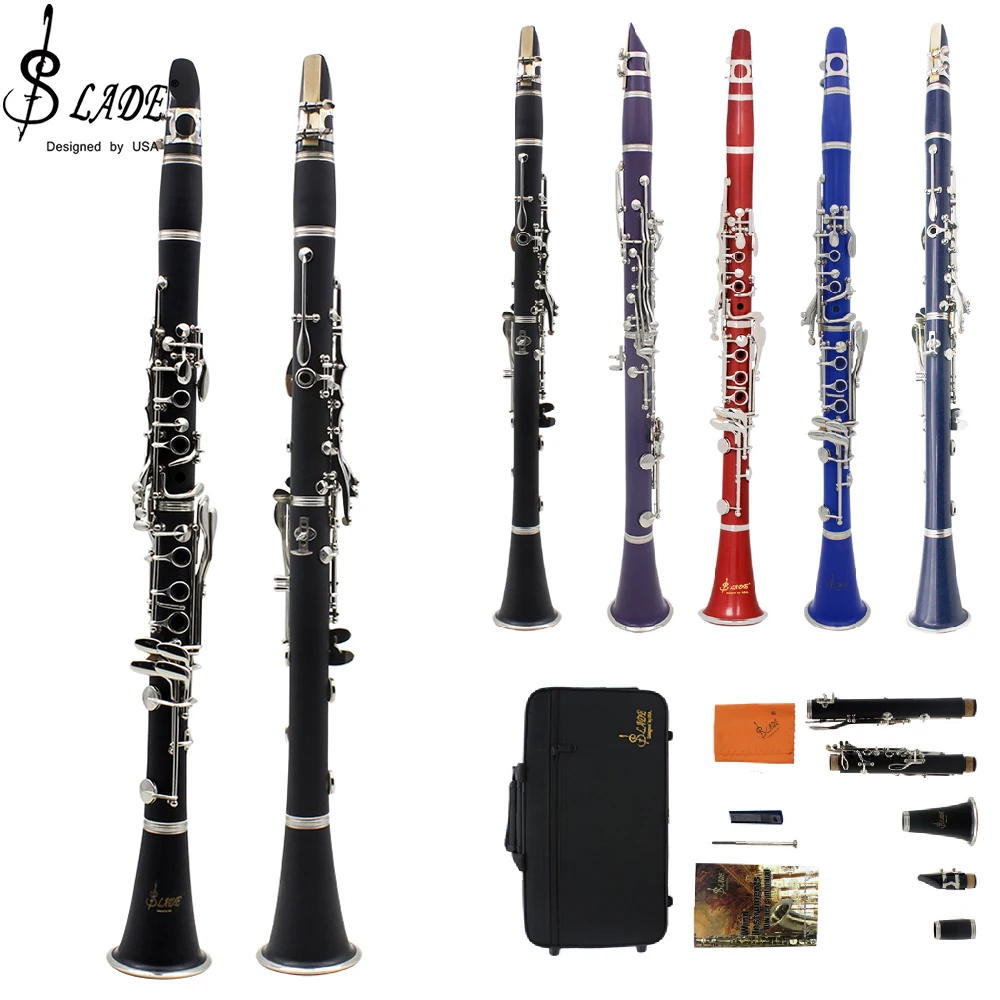 SLADE Clarinet 17 Key Falling Tune B Multicolor Clarinet ABS Silver Plated Silver Key Bakelite Material with Accessories