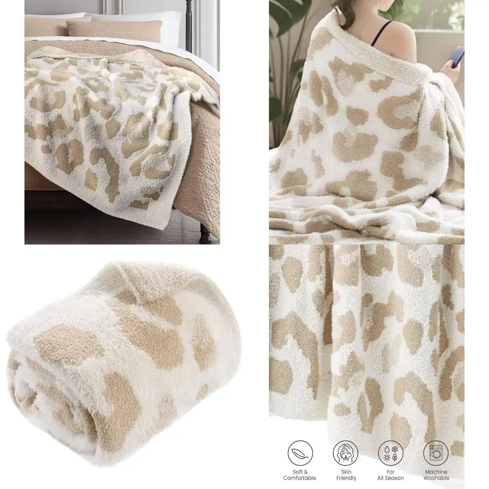 

Ultra Soft Cozy Leopard Print Throw Blanket, Lightweight Plush Cheetah Design for Couch, Bed, Sofa - 60x80 Inches Beige