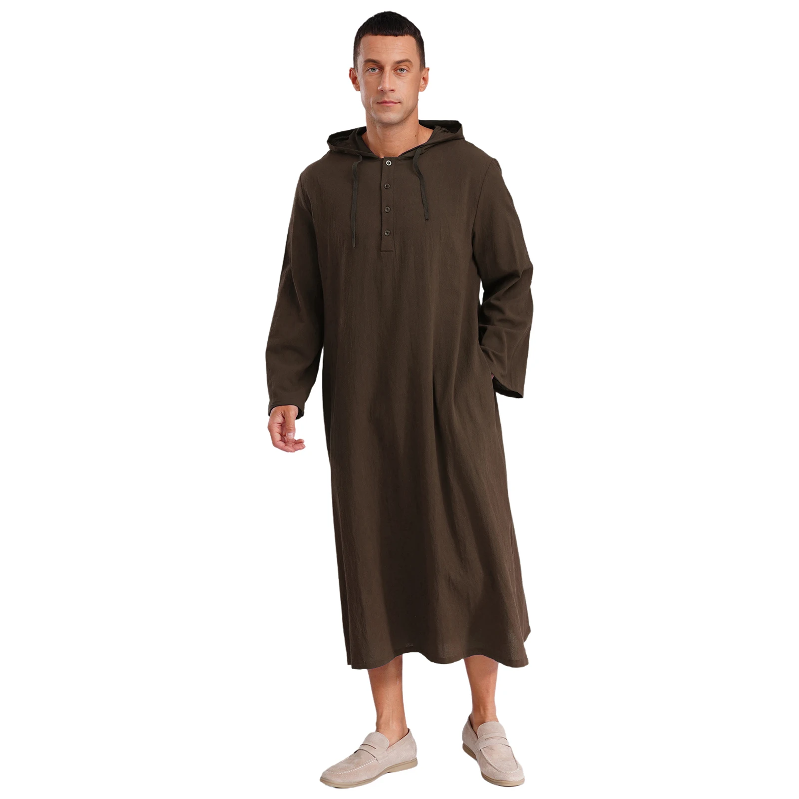 قفطان إسلامي مسلم جوبا العربية ثوب ملابس للرجال مقنعين أكمام طويلة أزرار Pocest فستان طويل فضفاض قميص فساتين