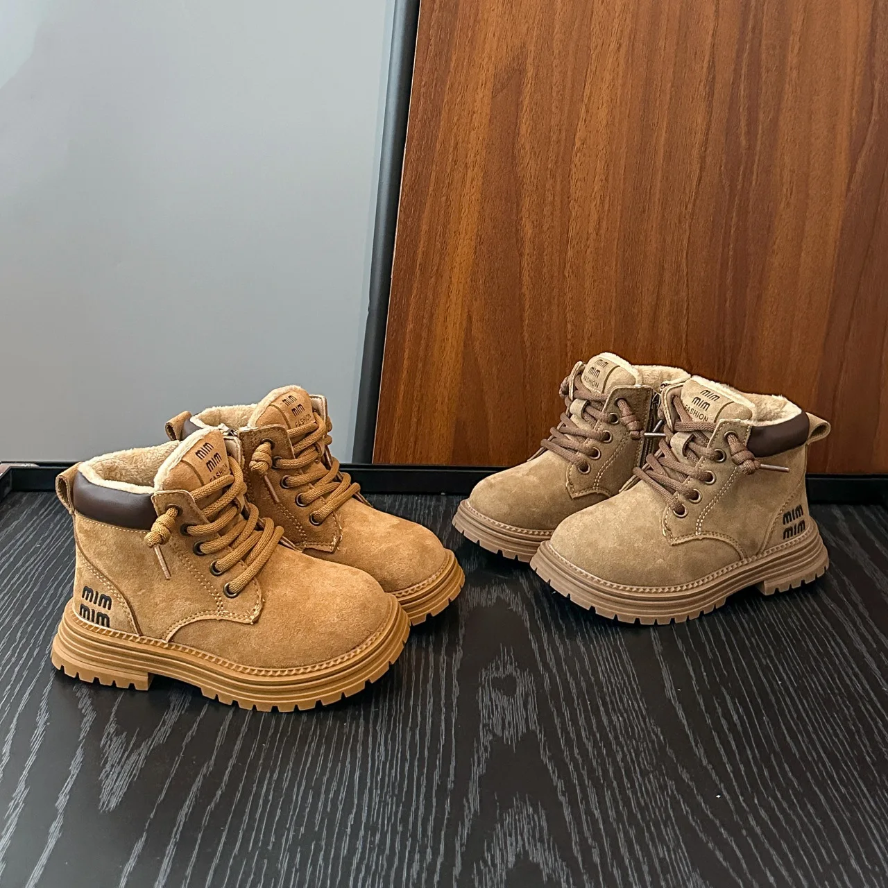 Kids'Boots Solid Color PU Leather Fashion Winter Flat Shoes For Children Anti-slip Designer Brown Khaki Shoes Size 26-37