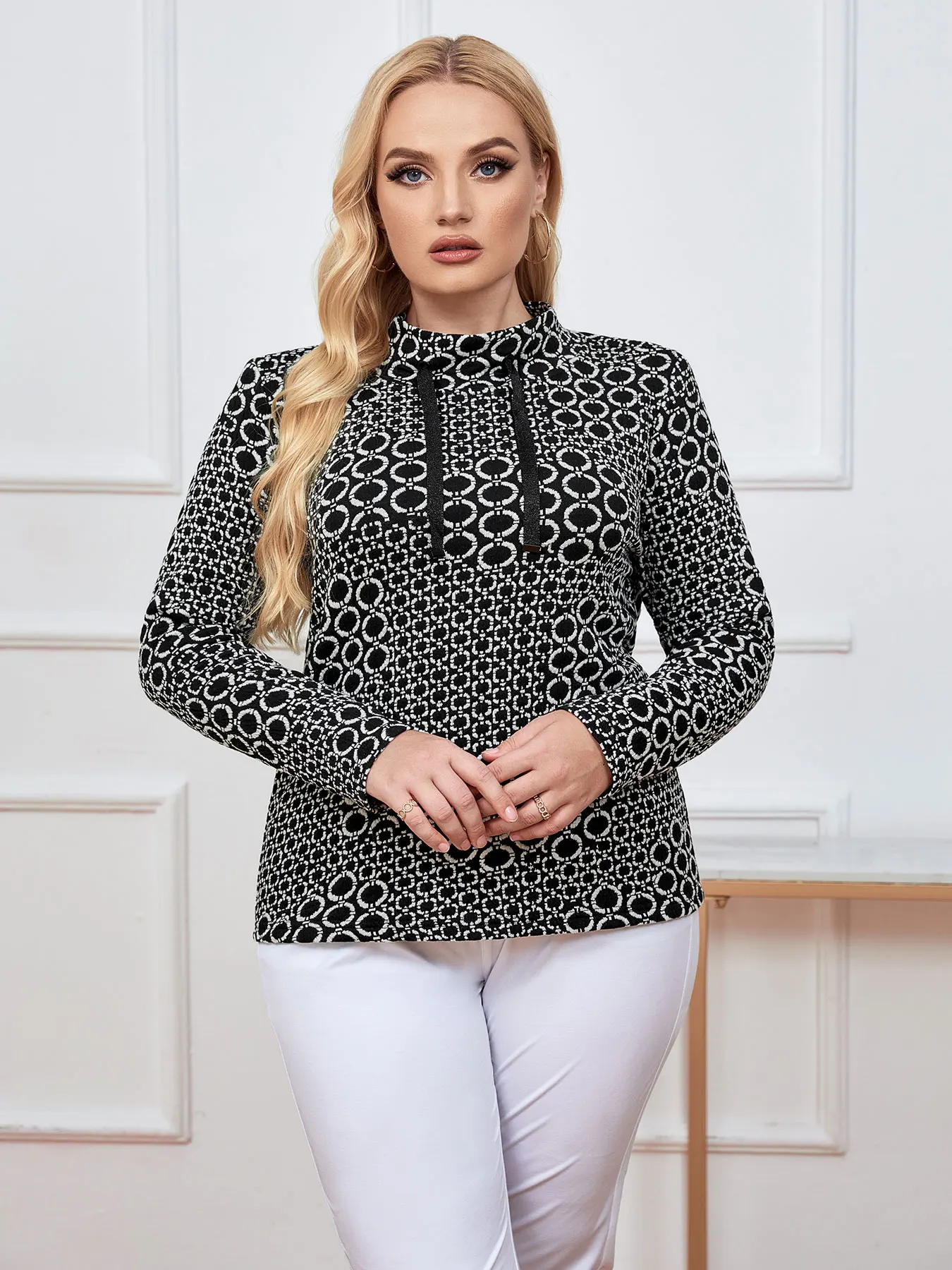 Damski Plus Size Top jesienny elegancki Top mody nadaje się do okrągłego damskiego bawełnianego Top na co dzień