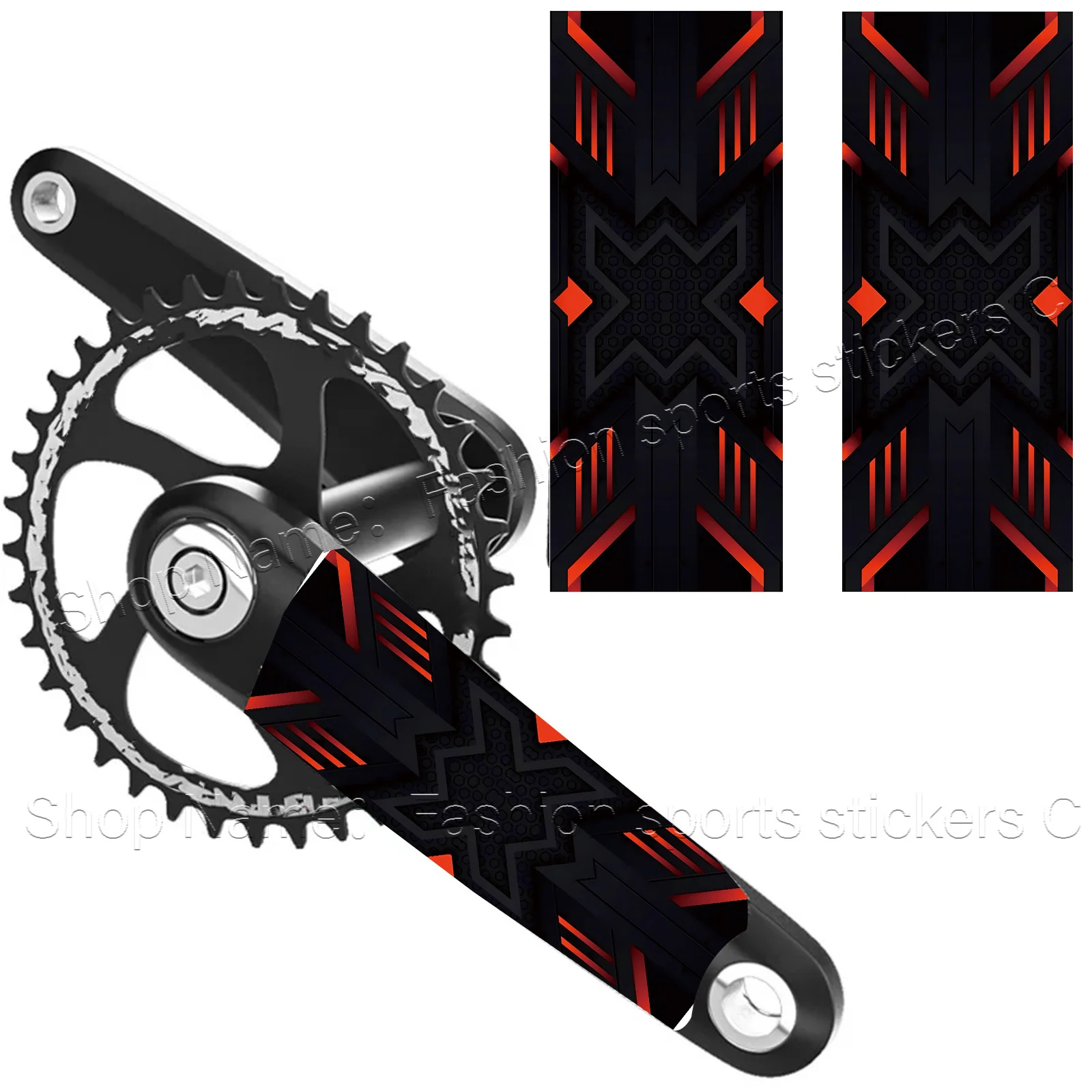 1Pair 2D Flat Red‑Black Chevron Geometric Vinyl Sticker, Waterproof Decal for Road Bike Crank Arm, Holiday Gift