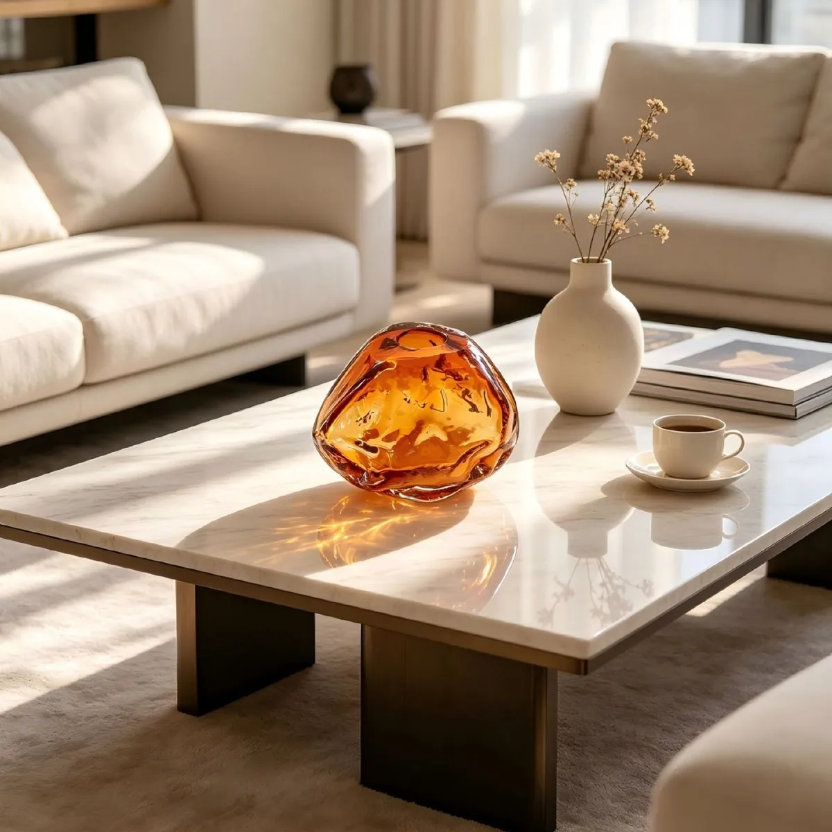 HYS glazed ornament high-grade volcanic stone pattern amber glazed light luxury Nordic style desktop decoration