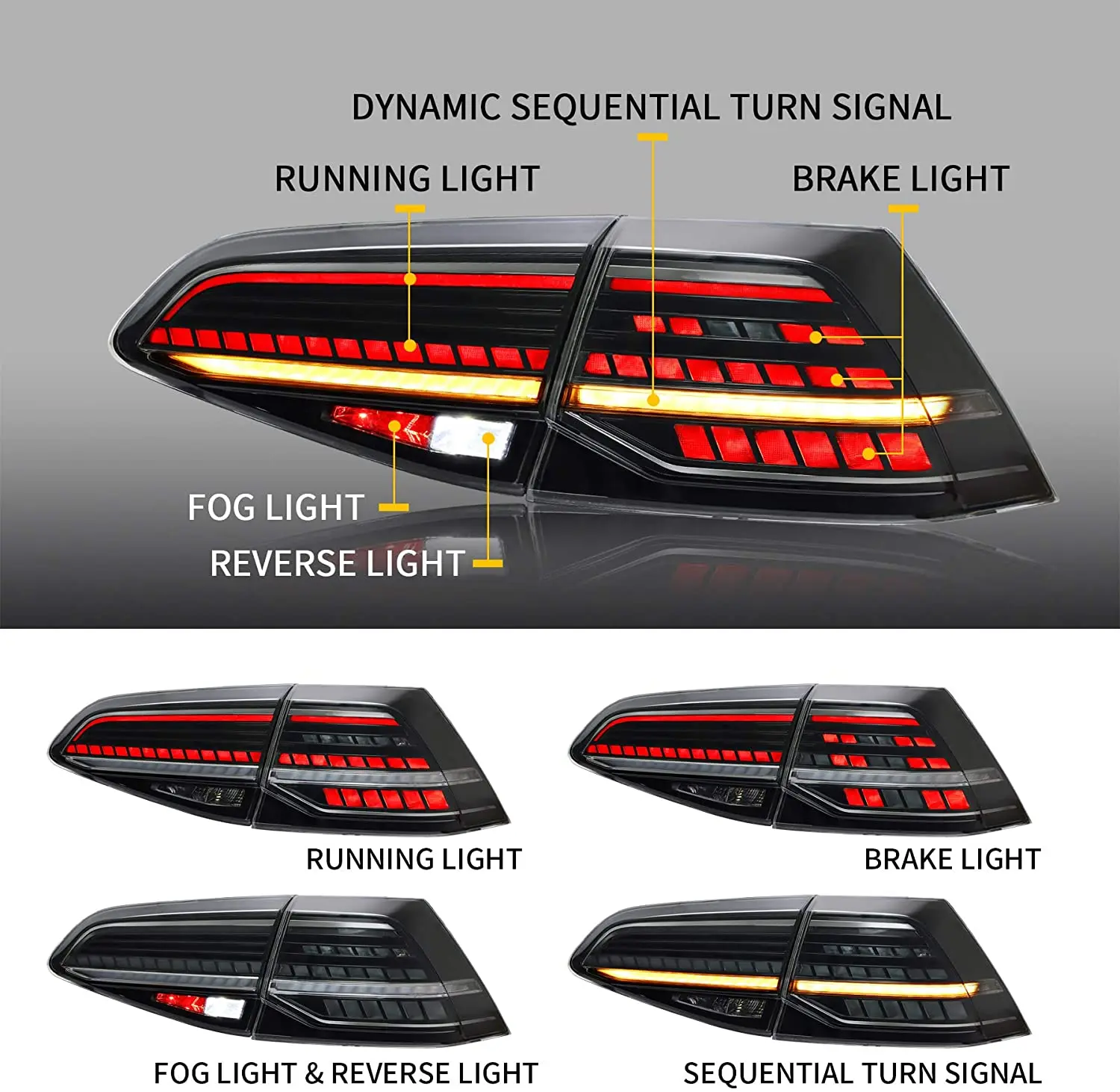 LED Taillights Assembly for Volkswagen Golf for Volkswagen Golf MK7 Golf7.5 TDI & TSI 2013-2019 with Sequential Turn Sinal