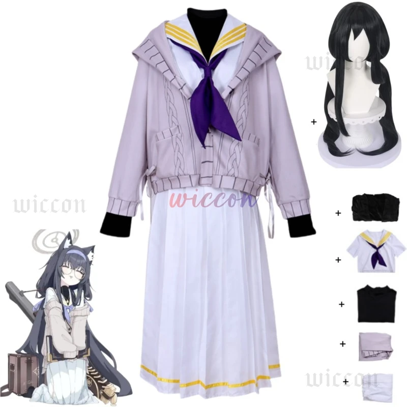 

Синий архив Kozeki Ui, пальто с капюшоном для косплея, униформа JK, юбка, парик, милый женский костюм для кампуса