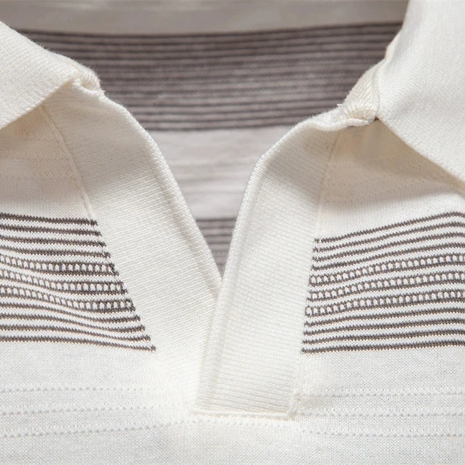 خاتم وصيف جديد مخطط طية صدر السترة قميص بولو رجالي موضة فاخرة عادية قصيرة الأكمام القطن الأوروبي بولو الرجال