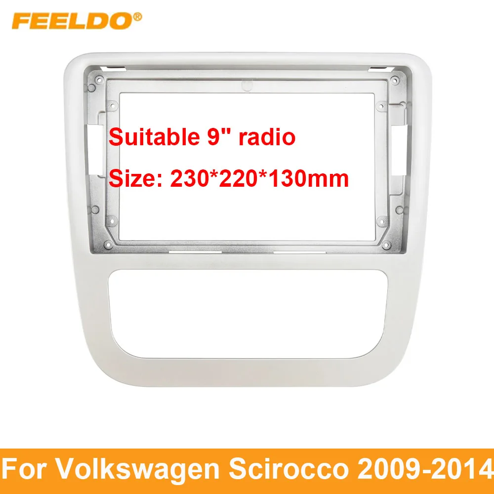 

FEELDO автомобильный радиоприемник с 2Din лицевая рамка для Volkswagen Scirocco (09-2014) 9-дюймовый большой экран DVD комплект отделки панели приборной панели