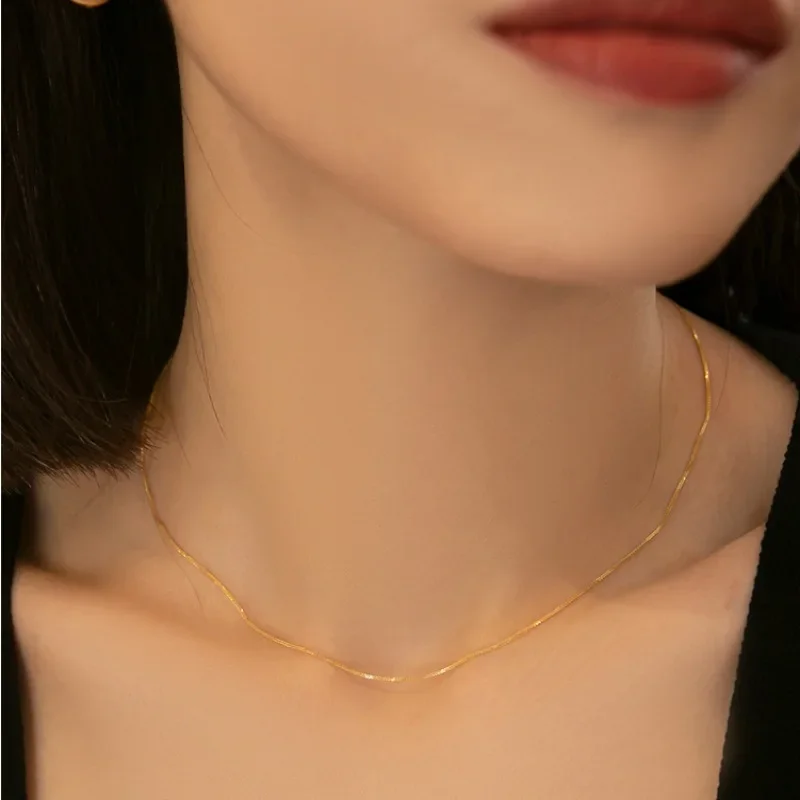 18k Gold Necklace Chopin Chain Au750 Steel Stamp 100% Genuine for Women Anniversary Gift Trendy Jewelry Suitable for Pendants