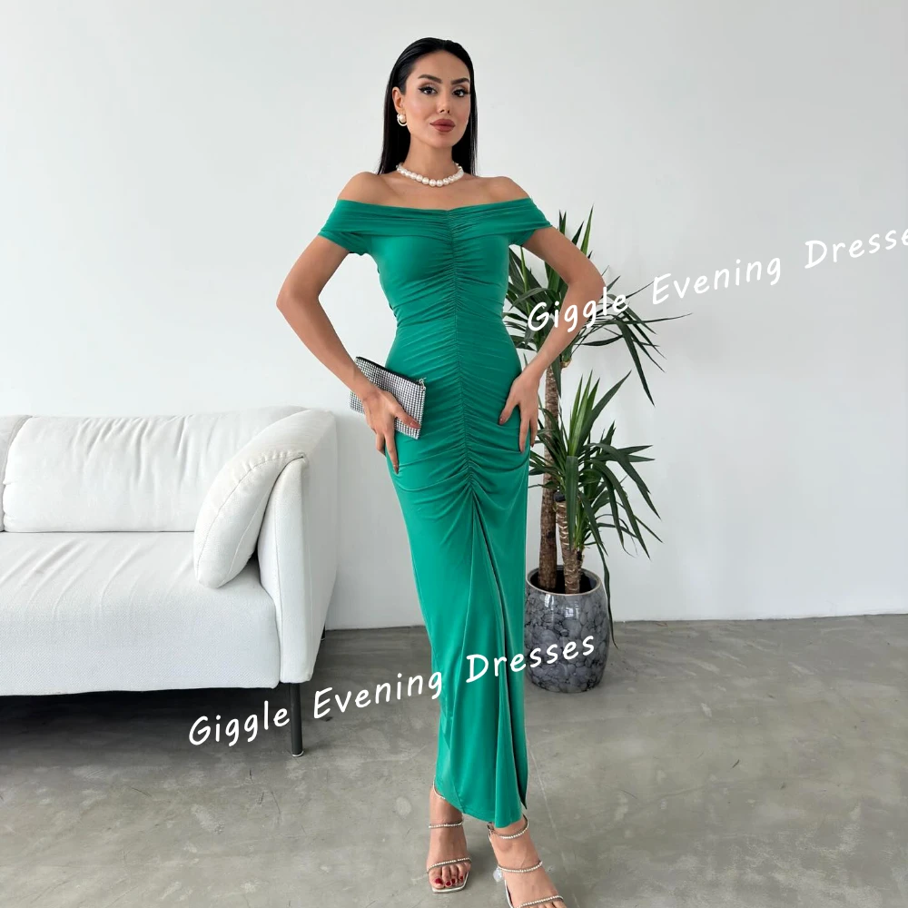 

Giggle Crepe Off-The-Shoulder Slit Elegance Prom Gown Saudi Arab Close-Fitting Ankle-Length Evening Party Dresses for Women 2024