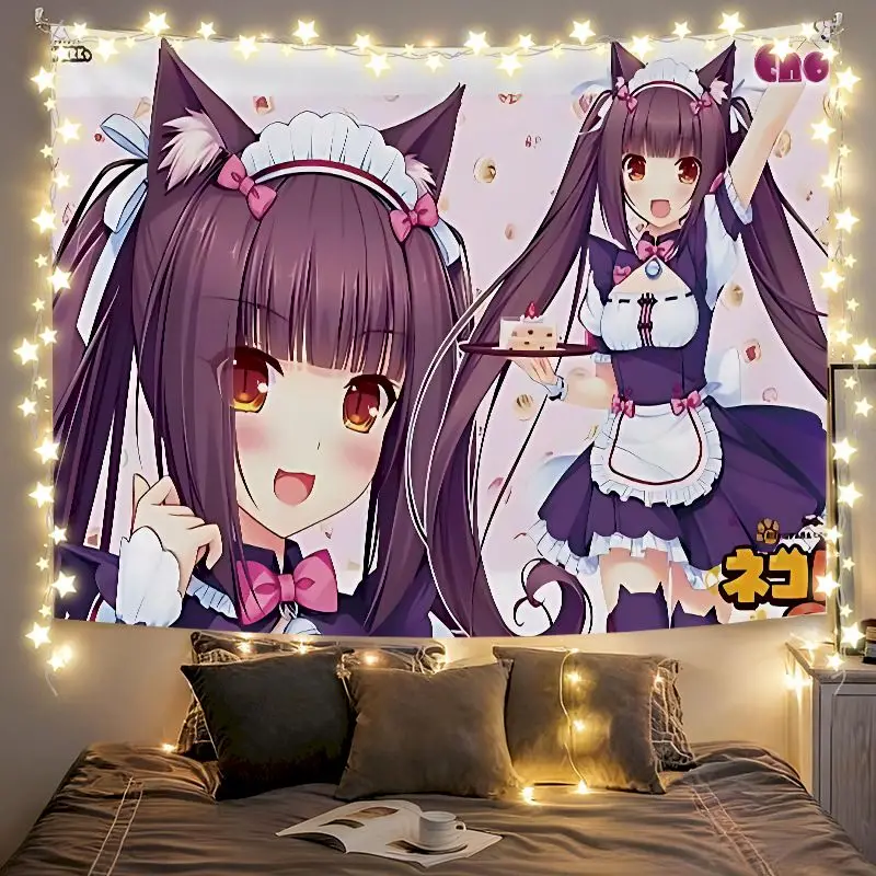 VIKAMA Kimono Cat Maid Tapestry Wall Hanging, 6 Designs, Wall Decor for Bedroom Living Room Dorm