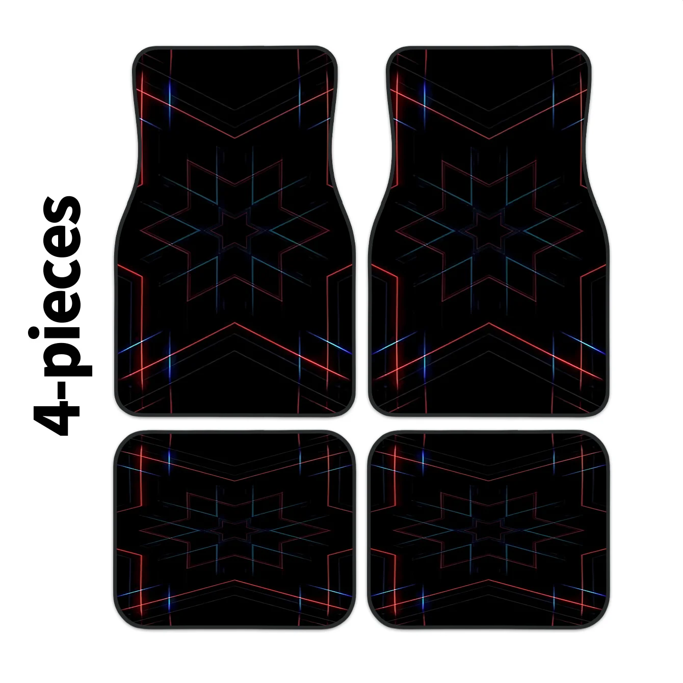 2D, A Set Of Four High-End Colorful Geometric Line Pattern Printed Car Floor Mats - Easy To Clean, Suitable For Decoration And P