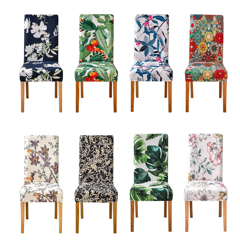 Printed Stretch Dining Chair Cover Anti-dirty Elastic Seat Cover For Wedding Party Home Kitchen Dining Room Office Living Room