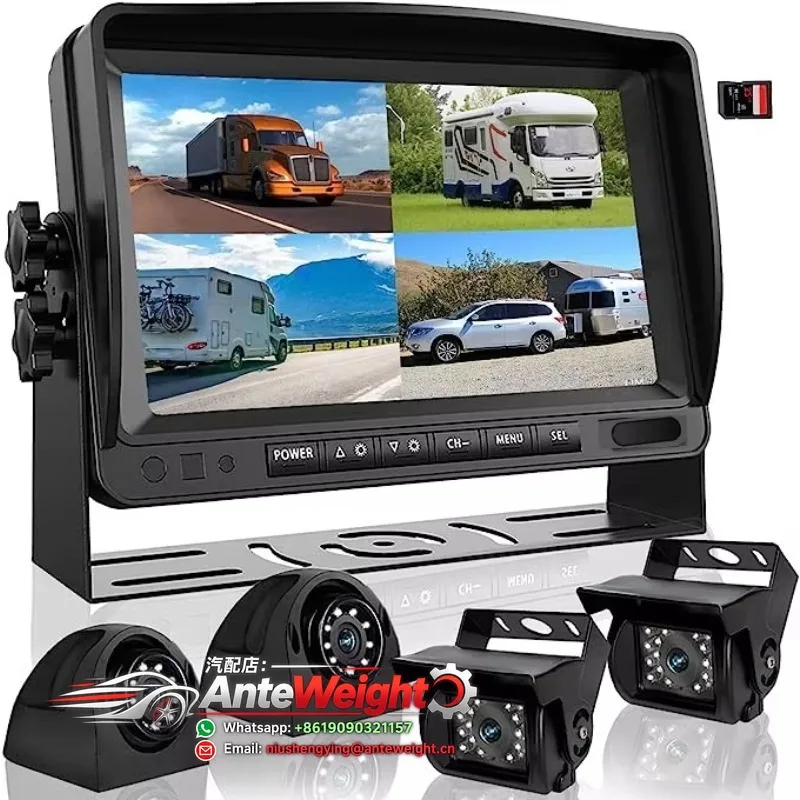 Truck DVR 4 CH Quad Digital Video Recorder Backup Reverse Camera 4pin 7 Inch Rear View Monitor for Bus RV Trailer Car Tv Monitor