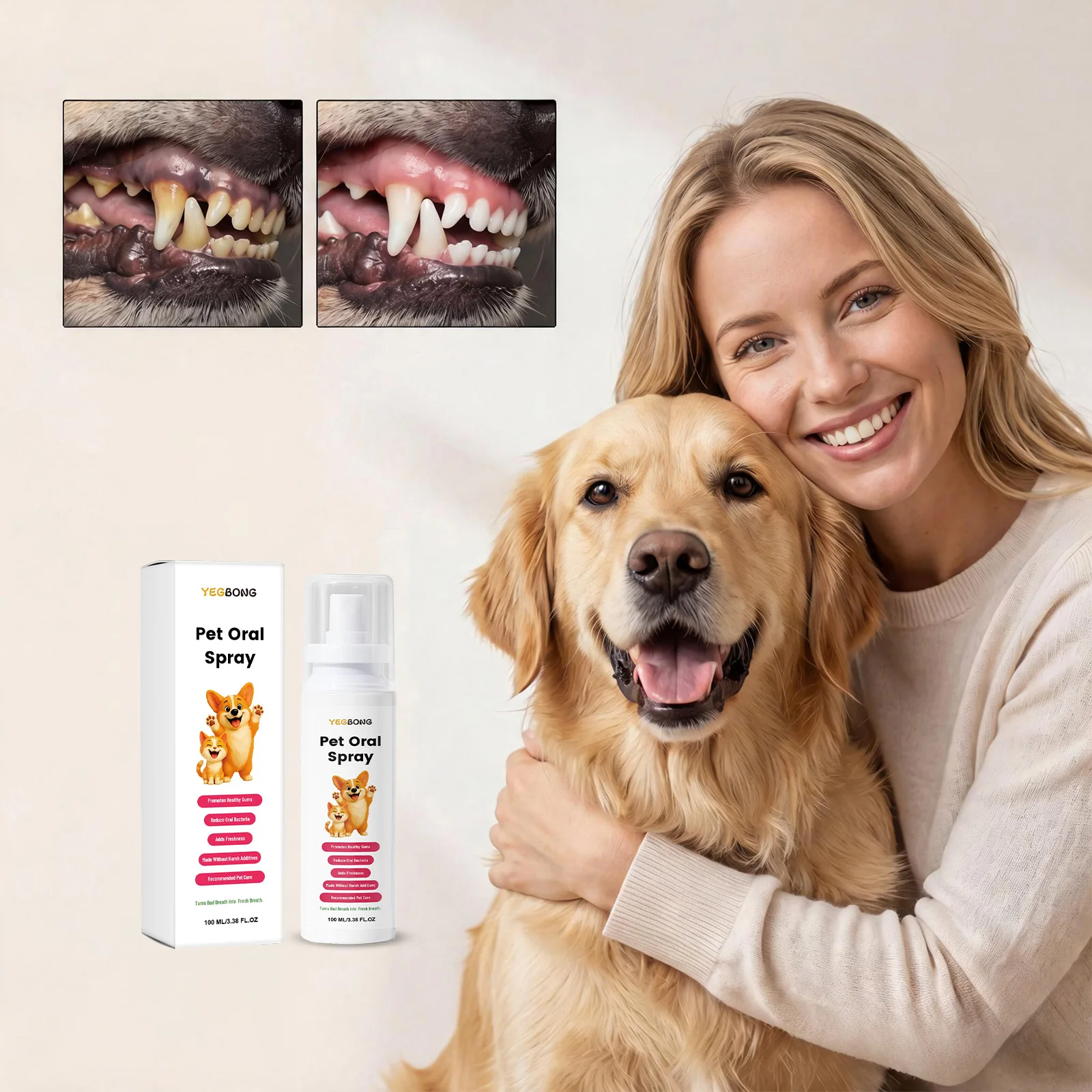 Pet Oral Spray, Dental Care for Pets, Soothes Gums & Reduces Bad Breath, Plaque Removal, Gentle Plant‑based Formula