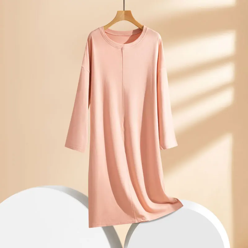 2024 Autumn Winter New Double-Sided Velvet Nightdress Solid Color Plus Size Pajamas Ladies Comfortable Long-sleeved Home Service