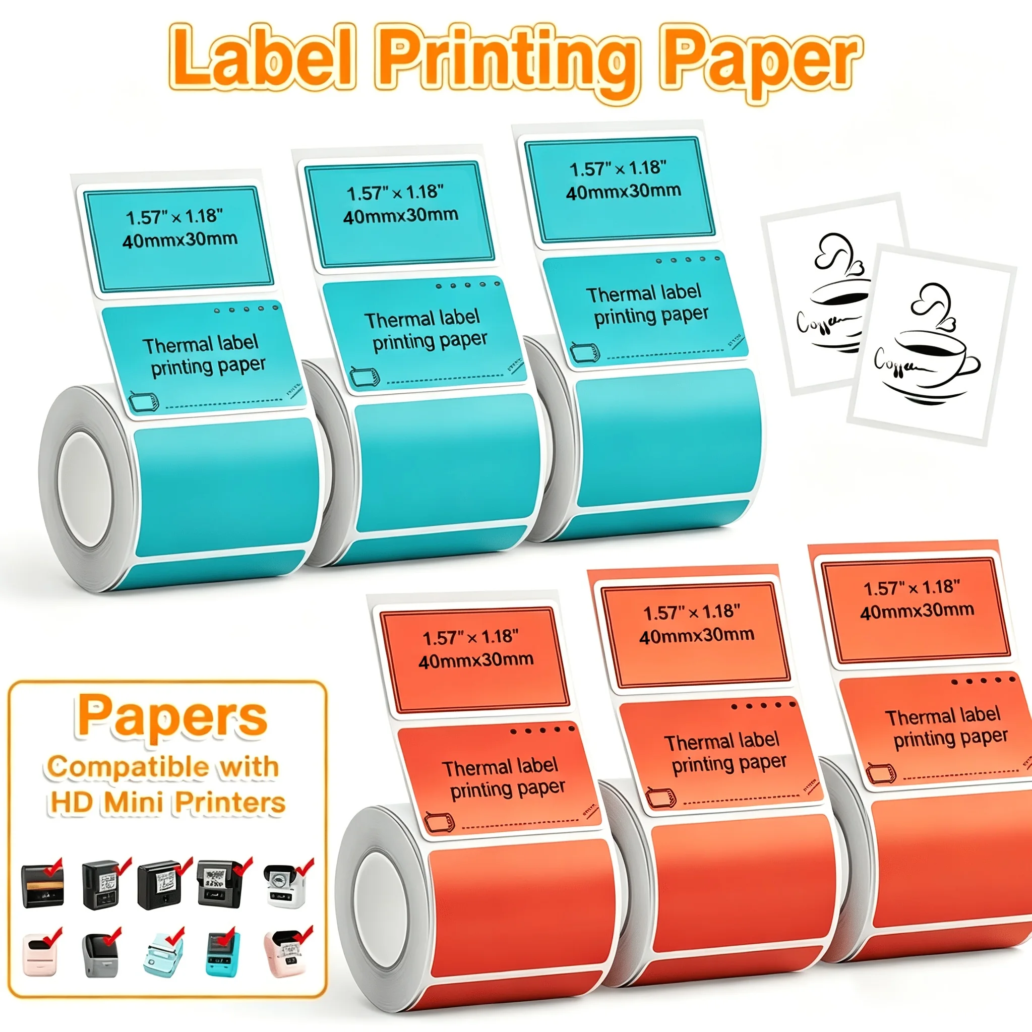 6 Rolls Colorful Thermal Labels 40x30mm Self‑adhesive Sticker Compatible with SK58 SK35 SK45 M110 P50 Mini Thermal Printer