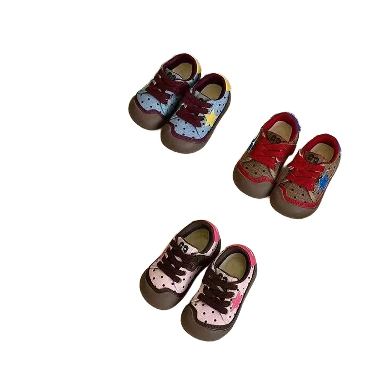 Toddler Girls Canvas Shoes Anti-slip Soft Bottom Velcro Children's Sneakers Trendy Polka Dot School Students Shoes Autumn New