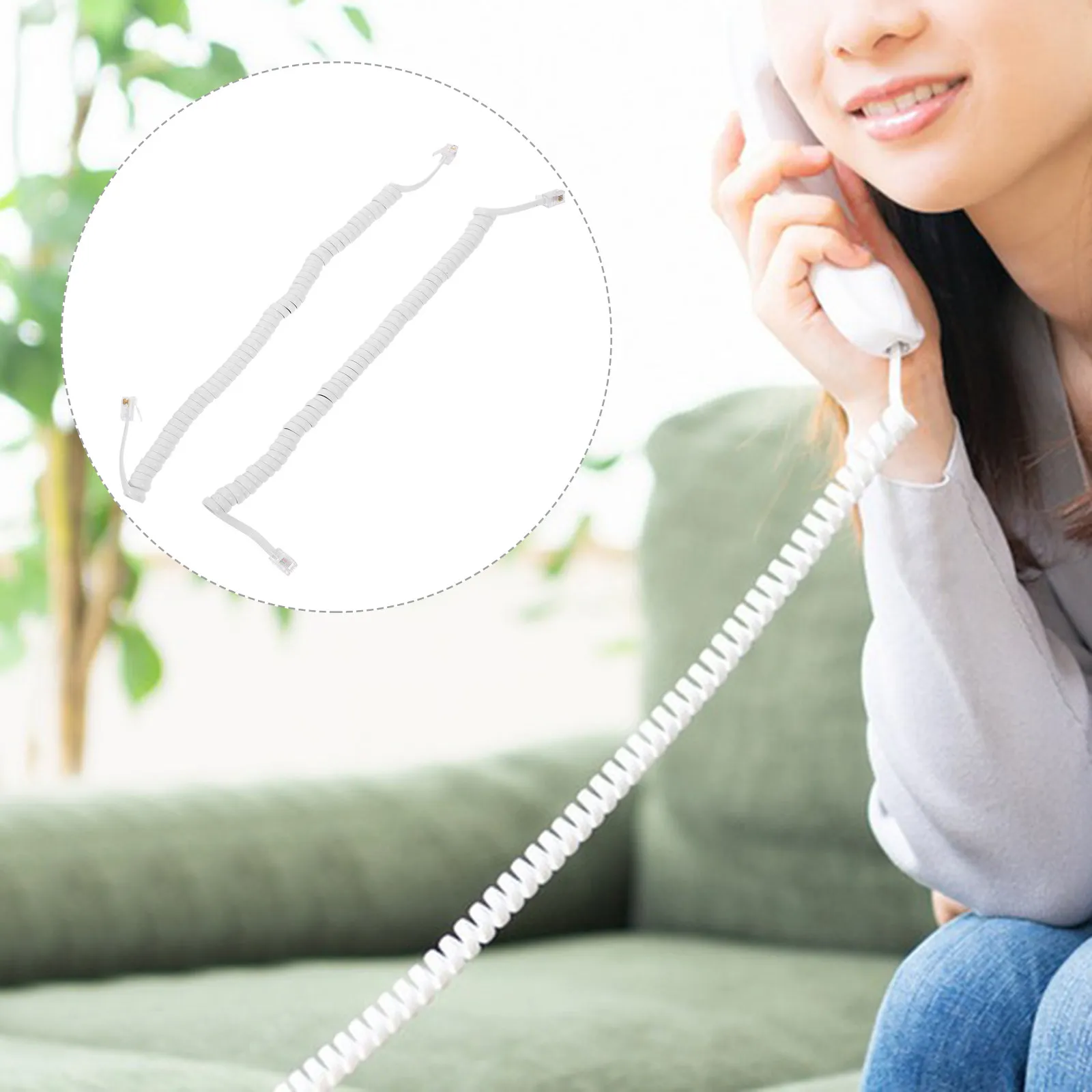 2Pcs Telephone Cord Coiled Landline Phone Cable Flexible Adjustable Length Lightweight Comfortable No Disconnection
