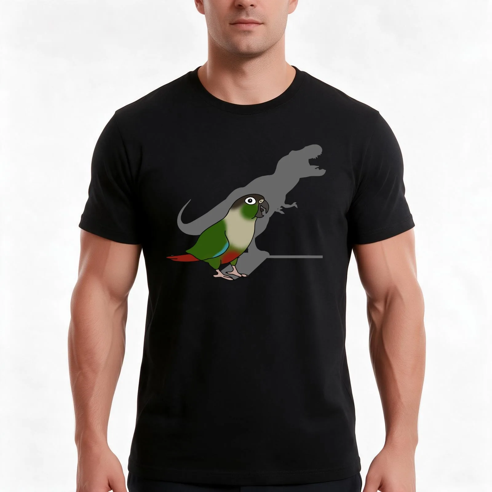 t-rex shadow - green cheeked conure T-Shirt, Summer Casual Cotton Tee, Oversized Streetwear Tops, Vintage Graphic Print