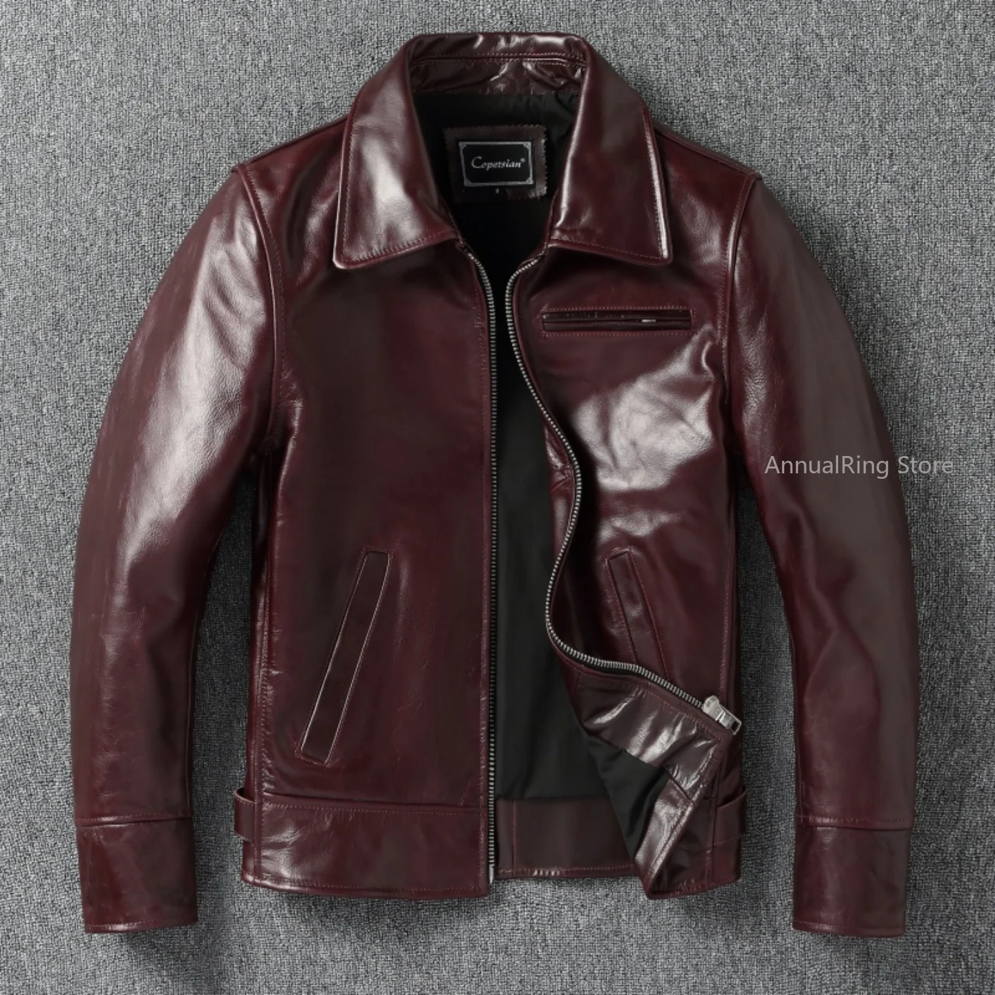 Fashion Genuine Leather Burgundy Jacket Men Short Cow Leather Coat Streetwear Motorcycle Men Clothing Blouson Cuir Homme