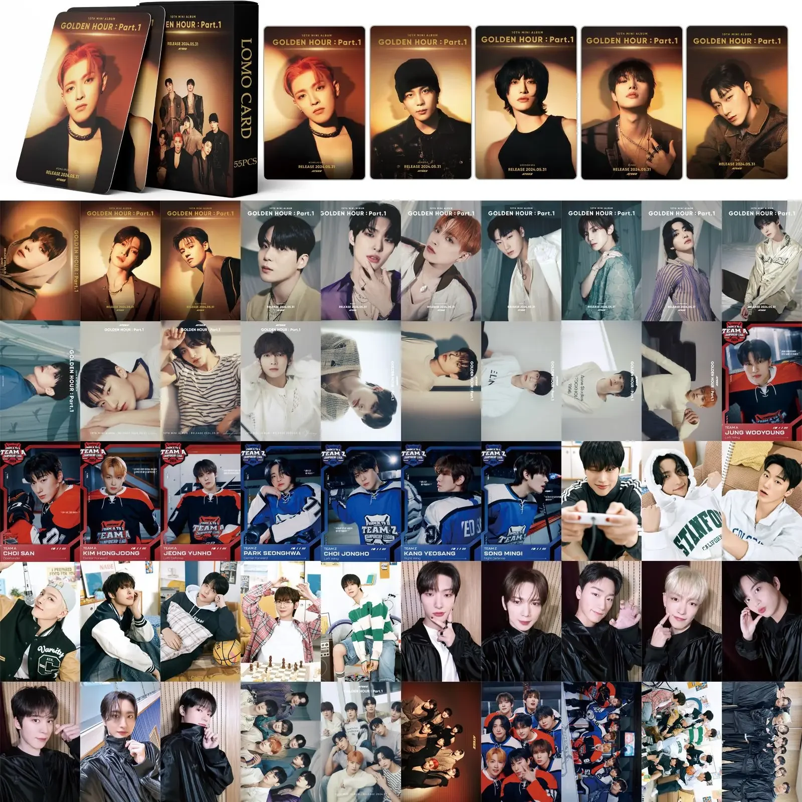 55pcs/set Kpop ATEEZ Lomo Cards Photo album GOLDEN HOUR : Part 1 HD photocards for fans collection