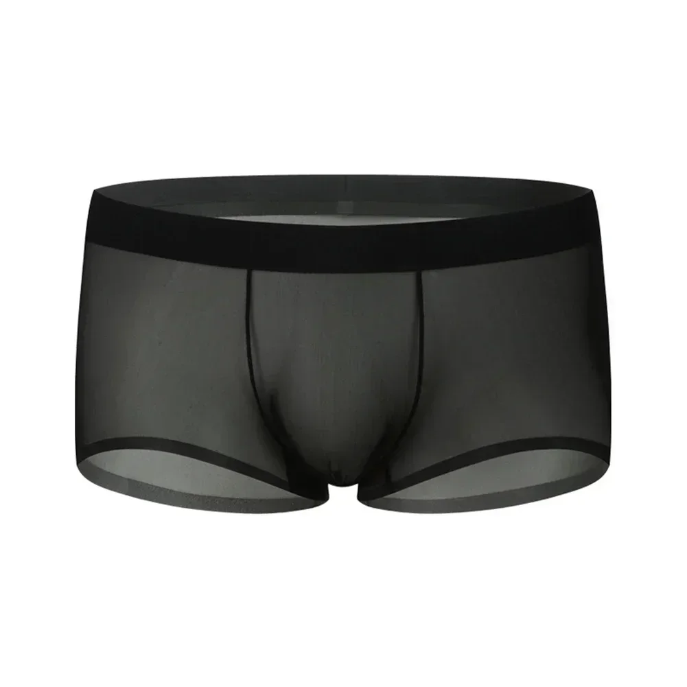 

M-2XL Ice Silk Underwear Sheer Low Waist Trunks Briefs Pouch Underpants High Elastic Belt Low Waist Style Transparent Underwear