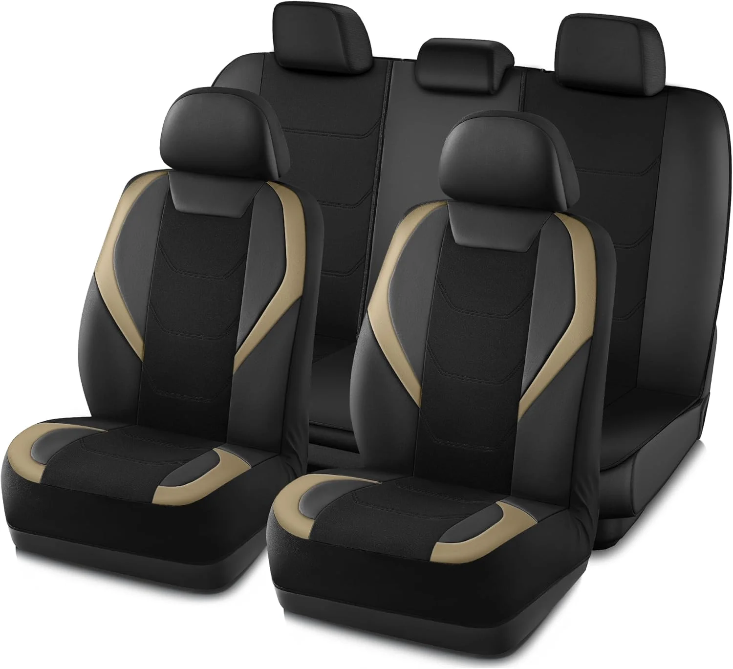 

Universal Leather Mesh Car Seat Covers Full Set, Airbag Compatible for Most Vehicles - Beige