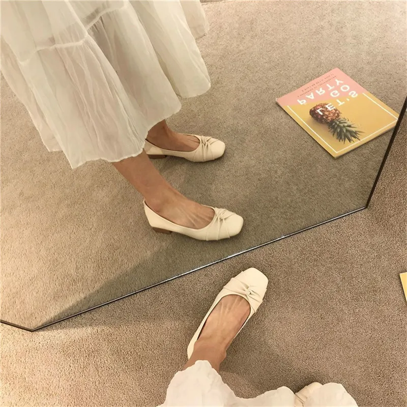 COOTELILI 2022 New Fashion Flats Shoes Women Flats Square Toe White Beige Non-slip Flats Casual Basic Flat Heel Size 35-40