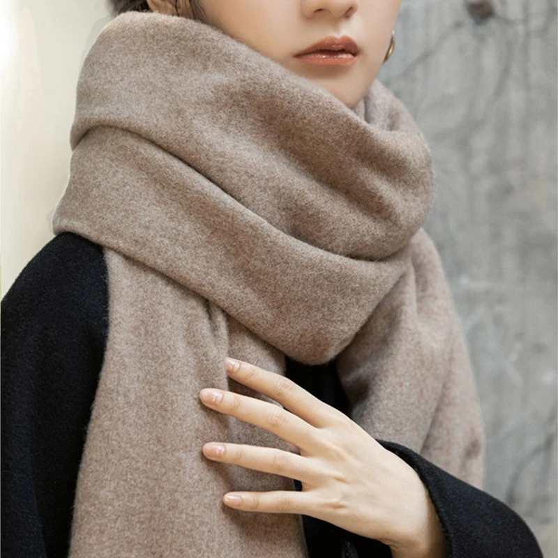 Large Wool Scarf for Women Imitation Cashmere Warm Neckerchief Luxury Texture Solid Scarves Winter Thicken Thermal Woolen Shawls