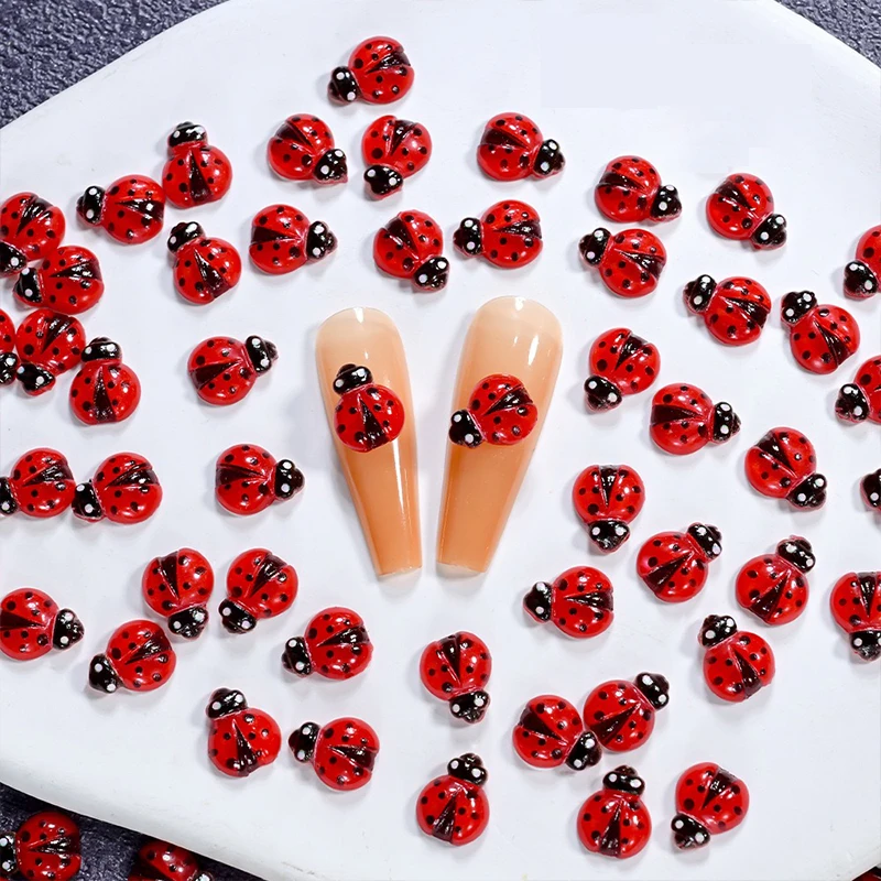 20 pièces mignon insecte coccinelle ongles breloques 3D résine coccinelles Nail Art strass 8*10mm été manucure décoration coccinelle bricolage