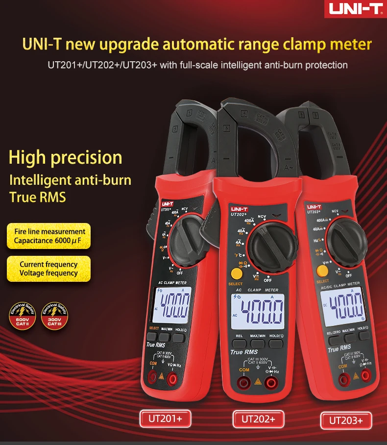 UNI T UT201+ UT202+ UT203+ UT204+ Digital Clamp Meter AC DC Voltage Amperimetro Tester Pliers Ammeter Resistance Frequency Meter