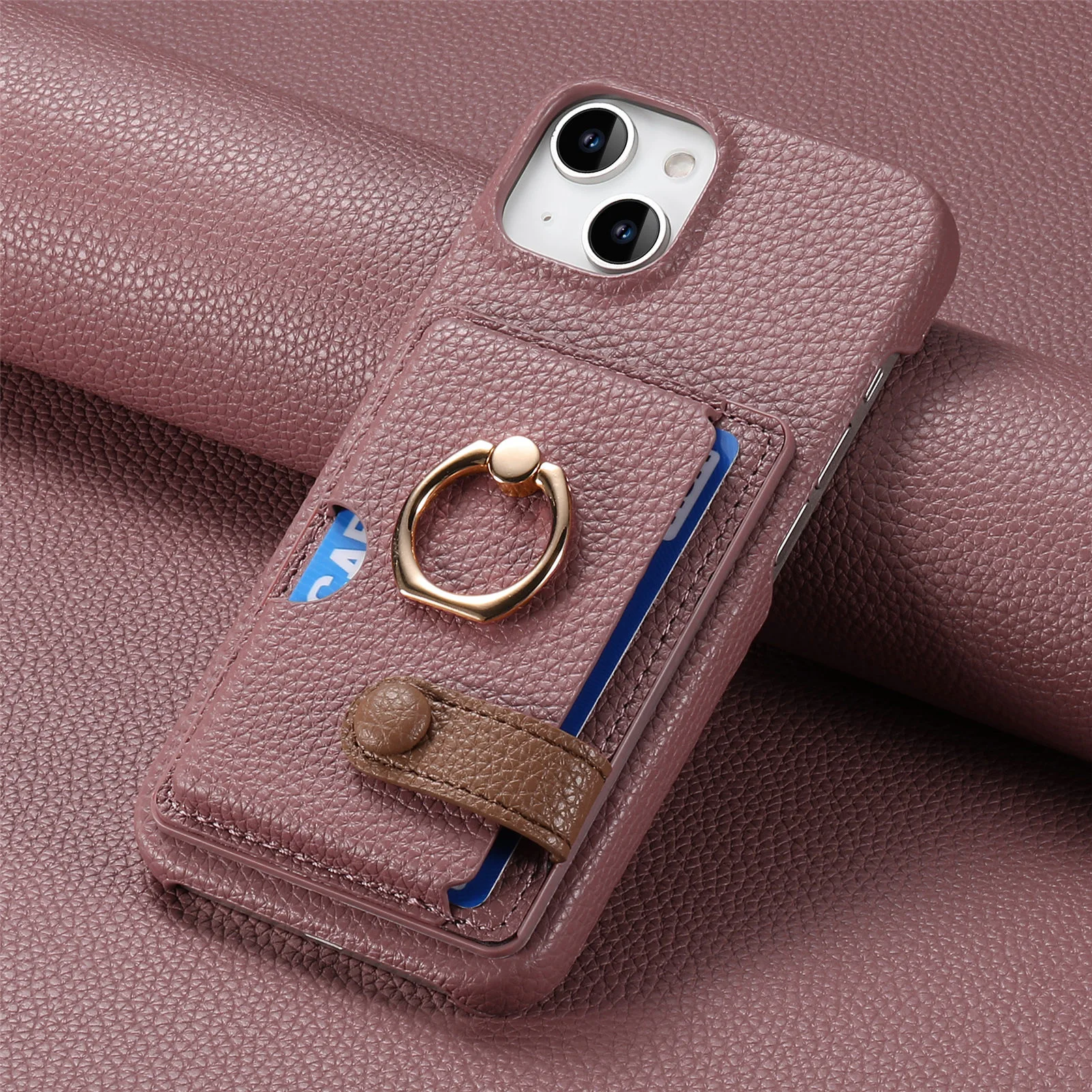 Leather Ring Support Phone Case for IPhone 17 Air 16E 18 16 15 14 13 12 11 Pro Max Plus Wallet with Card Holder Shockproof Cover