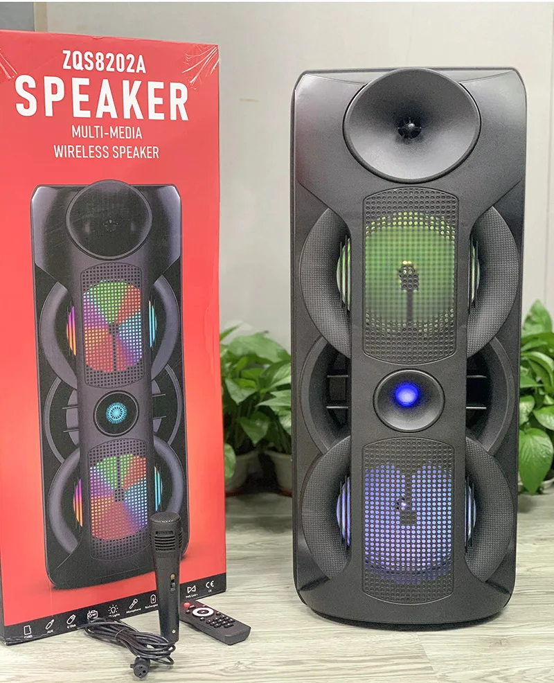 

Outdoor Dual 8-inch Bluetooth Speaker 80W High-Power LED light Square Dance Speaker Portable 360 Stereo Wireless Bass Speaker