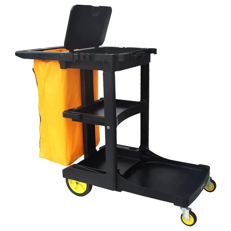 Multifunctional Housekeeping Plastic Cleaning Service Trolley with Lid Janitor Utility Cart