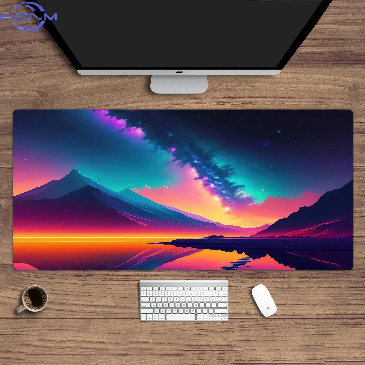 New Arrivals Blue Aurora at Night in Western Mountains, Gaming Desk Setup, Computer Desk Mat, Beautiful Gaming Mouse Pad
