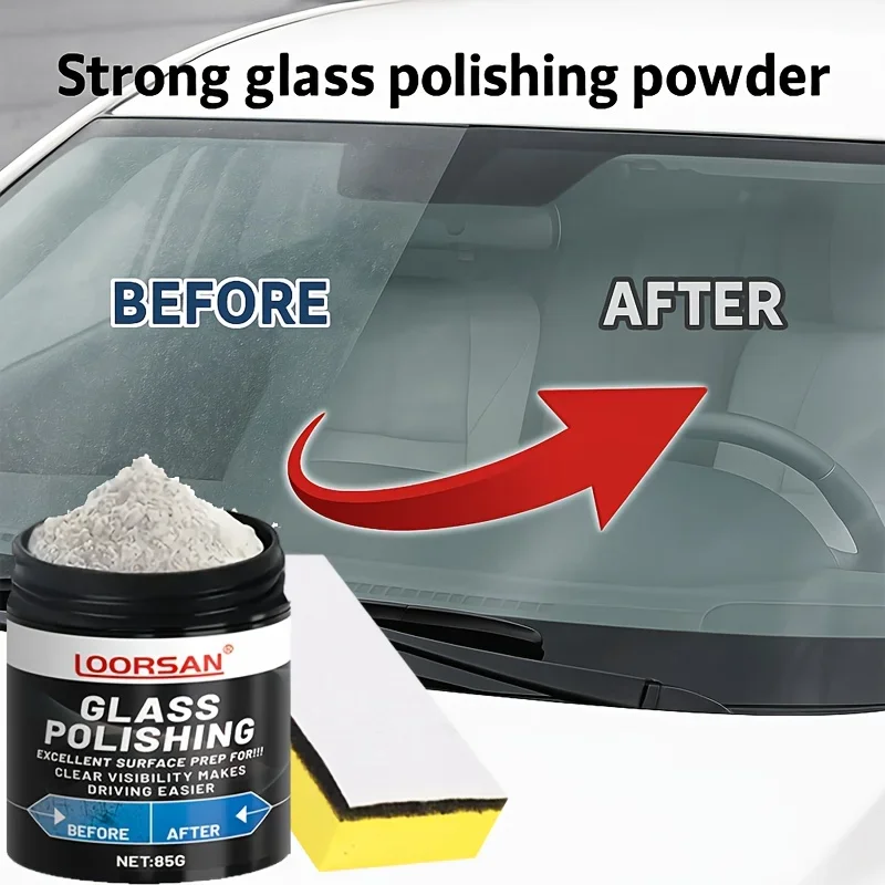 NEUES 85G Glaspolierpulver – professioneller Kratzerentferner für die Windschutzscheibe des Autos, Spiegelklarheitsrestaurator für Wohnmobile