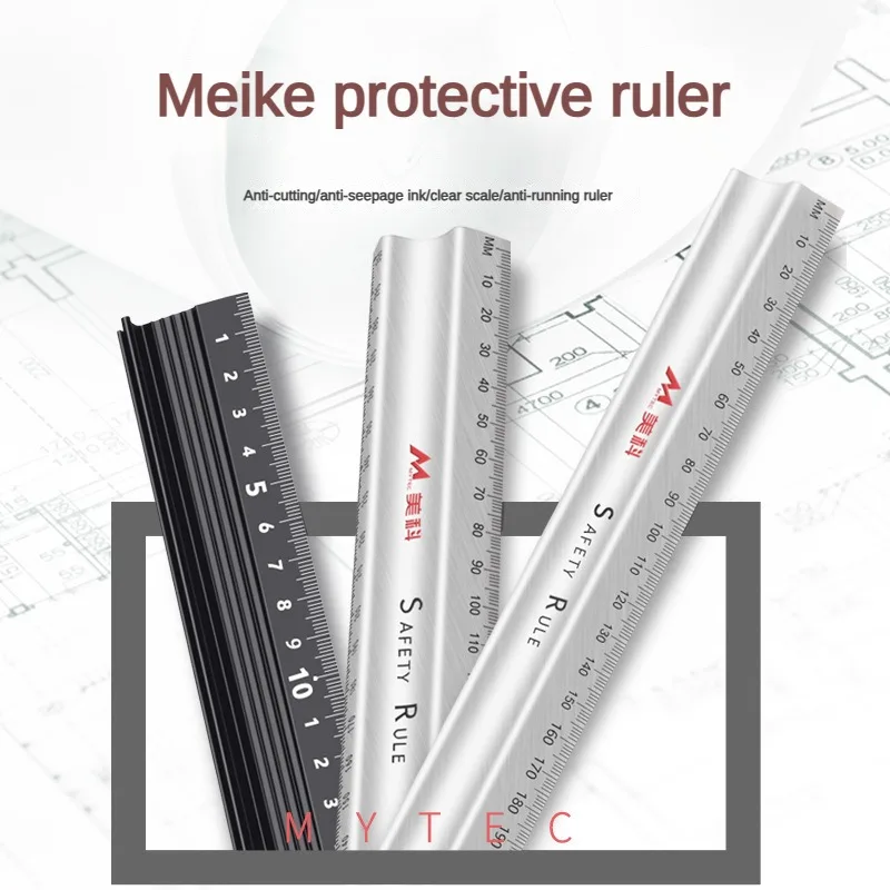 Protective Ruler Straight Multi-function Aluminum-Alloy Ruler Measuring 20cm 30cm 45cm Non-slip Woodworking Tool School Supplies