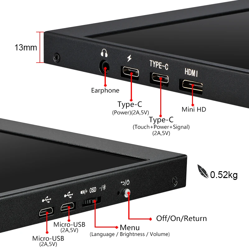 Fissuraminants echeads-Moniteur portable UHD, écran tactile IPS, écran de jeu, 14 pouces, 4K, 3840*1100, 500CD/m², ordinateur portable, téléphone, PC, TV, Aida64, CPU, GPU